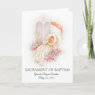 Baptismal Baby Girl Pink Flowers Invitation Card Einladung