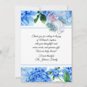 Baptismal Baby-Jungen-blaue Blumen danken Ihnen Dankeskarte (Vorderseite)