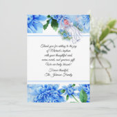 Baptismal Baby-Jungen-blaue Blumen danken Ihnen Dankeskarte (Stehend Vorderseite)