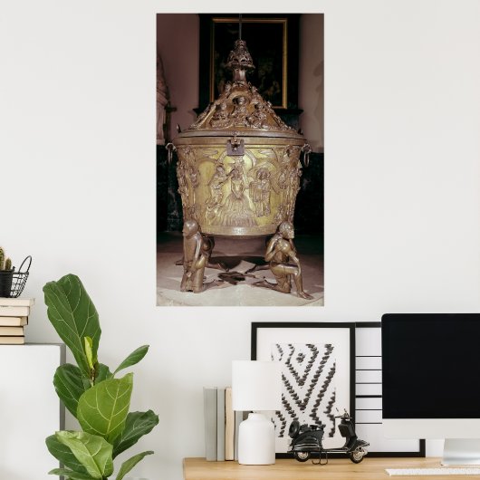 Baptismal font showing poster (Heimbüro)