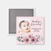 BAPTISMUS DANKEN SIE Pink Floral Foto Elegant Magnet (Vorderseite/Rückseite)