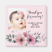 BAPTISMUS DANKEN SIE Pink Floral Foto Elegant Magnet (Vorne)