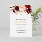 Baptismus der Burgunder Roten Gold-Blütenkreuz Folieneinladung (Stehend vorne)