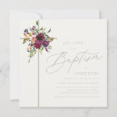Baptismus durch Burgund und weiche grüne Blumenkre Einladung (Vorderseite)