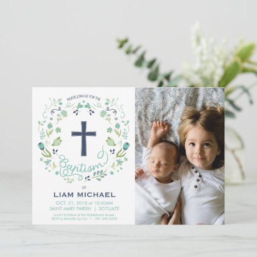 Baptismus Einladung des Jungen - Foto, Gewohnheit, (Stehend Vorderseite)