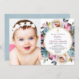 Baptisse Foto Einladung Navy Blue-Bordeaux-Merlot