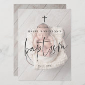 BaptisWillkommensgruß für einfaches Script-Foto Einladung (Vorne/Hinten)