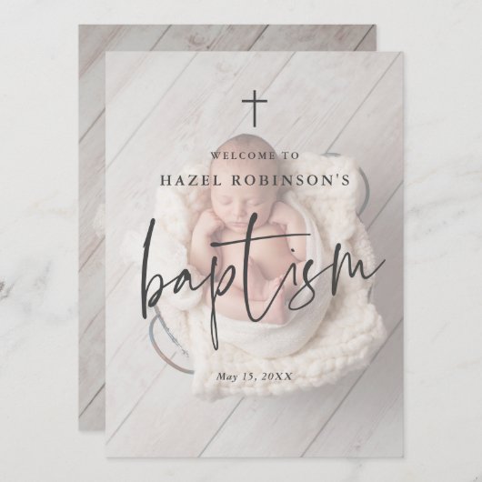 BaptisWillkommensgruß für einfaches Script-Foto Einladung (Vorne/Hinten)