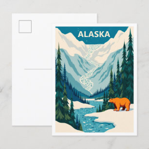Bär Alaska USA Kunst Vintage Illustration Reise Postkarte