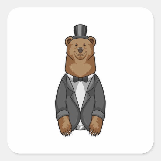 Bär als Bär mit Jacket Quadratischer Aufkleber (Vorderseite)