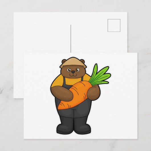 Bär als Bauer mit Karotte Postkarte (Vorne/Hinten)