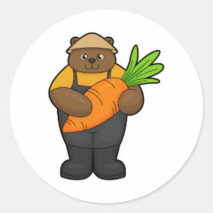 Bär als Bauer mit Karotte Runder Aufkleber