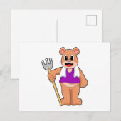 Bär als Bauer mit Rechen Postkarte (Vorne/Hinten)