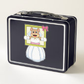 Bär als Braut mit Hochzeitskleid & Bilderrahmen.p Metall Brotdose (Rückseite)