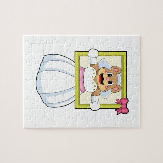 Bär als Braut mit Hochzeitskleid & Bilderrahmen.p Puzzle (Horizontal)