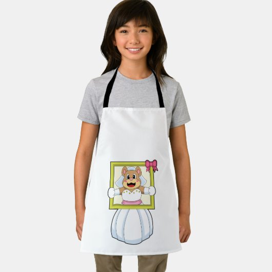 Bär als Braut mit Hochzeitskleid & Bilderrahmen.p Schürze (Insitu)