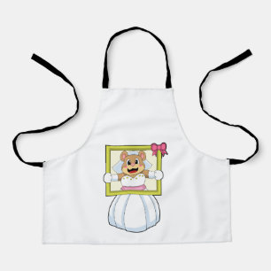 Bär als Braut mit Hochzeitskleid & Bilderrahmen. Schürze