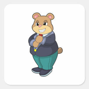 Bär als Bräutigam mit Anzug Quadratischer Aufkleber
