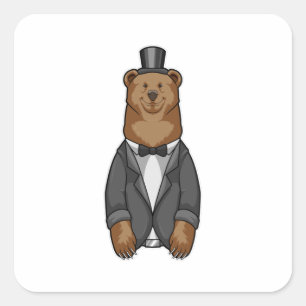 Bär als Bräutigam mit Jacke Quadratischer Aufkleber