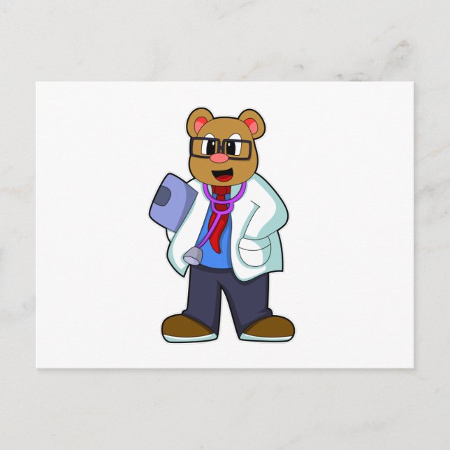 Bär als Doktor mit Stethoskop Postkarte (Vorderseite)