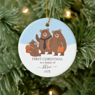 Bär als erste Weihnachtszeit als Familie von 3 Keramik Ornament