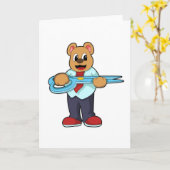 Bär als Friseur mit Schere Karte (Gelbe Blume)