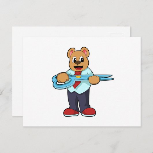 Bär als Friseur mit Schere Postkarte (Vorne/Hinten)
