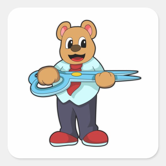 Bär als Friseur mit Schere Quadratischer Aufkleber (Vorderseite)