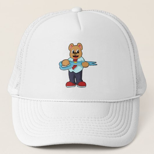 Bär als Friseur mit Schere Truckerkappe (Vorderseite)