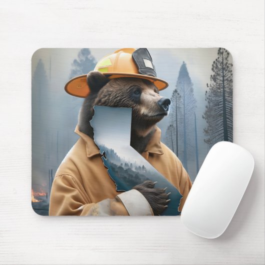 Bär als kalifornischer Feuerwehrmann Mousepad (Mit Mouse)