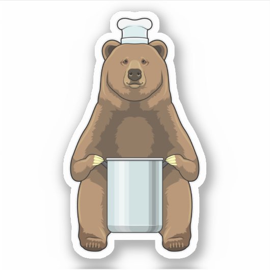 Bär als Koch mit Kochtopf Aufkleber (Vorderseite)