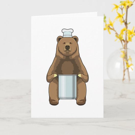 Bär als Koch mit Kochtopf Karte (Gelbe Blume)