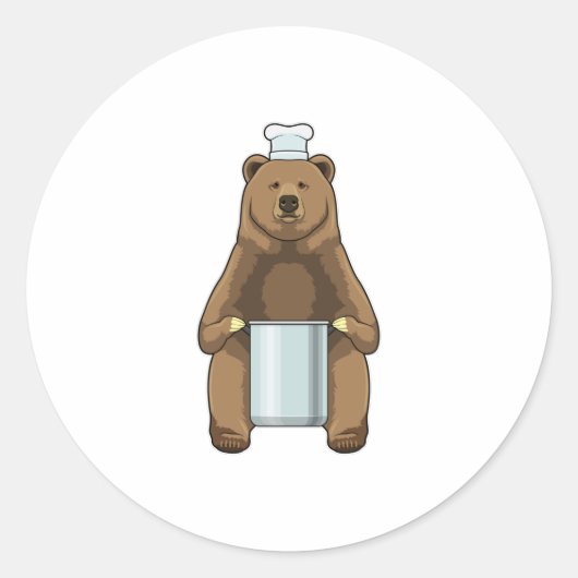 Bär als Koch mit Kochtopf Runder Aufkleber (Vorderseite)