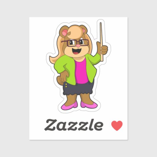 Bär als Lehrer mit Brille Aufkleber (Blatt)