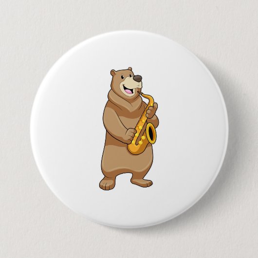 Bär als Musiker mit Saxophon Button (Vorderseite)