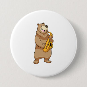 Bär als Musiker mit Saxophon Button