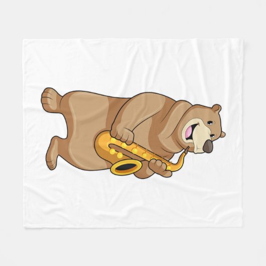 Bär als Musiker mit Saxophon Fleecedecke (Vorderseite (Horizontal))