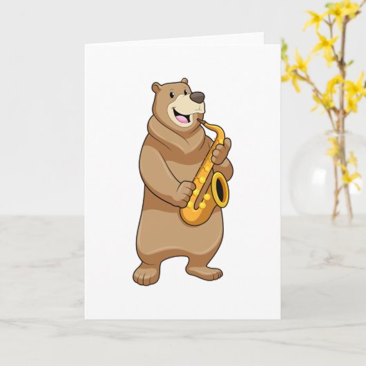 Bär als Musiker mit Saxophon Karte (Gelbe Blume)