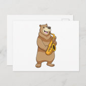 Bär als Musiker mit Saxophon Postkarte (Vorne/Hinten)