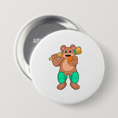 Bär am Cricket mit Cricket-Fledermaus Button (Vorne & Hinten)