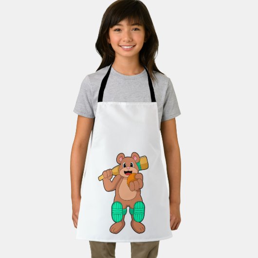 Bär am Cricket mit Cricket-Fledermaus Schürze (Insitu)