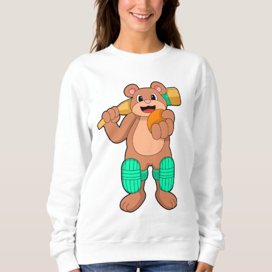 Bär am Cricket mit Cricket-Fledermaus Sweatshirt (Vorderseite)