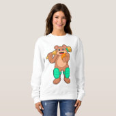 Bär am Cricket mit Cricket-Fledermaus Sweatshirt (Vorne ganz)