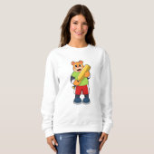 Bär am Cricket mit Cricket-Fledermaus Sweatshirt (Vorne ganz)