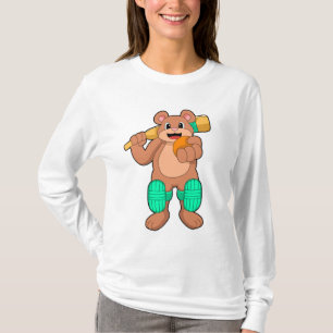 Bär am Cricket mit Cricket-Fledermaus T-Shirt