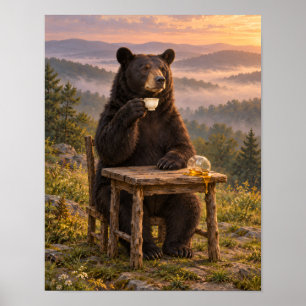 Bär am Frühstücksberg Sonnenaufgang Honig Tee Post Poster