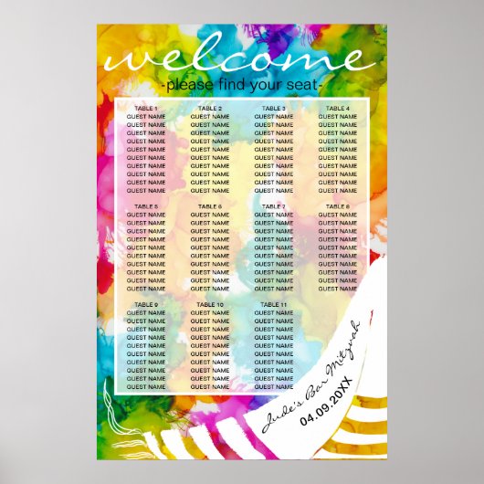 Bar an Bat Mitzvah farbenfrohe Tallit Sitzkarte Poster (Vorne)