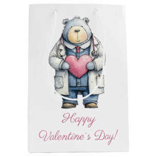 Bär-Arzt Valentinstag Herz Kunst Mittlere Geschenktüte