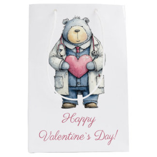 Bär-Arzt Valentinstag Herz Kunst Mittlere Geschenktüte