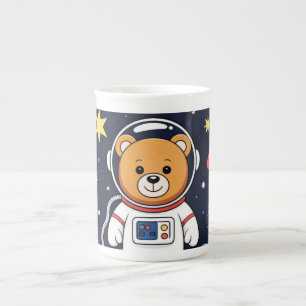 Bär Astronaut Cartoon mit Weltraumrakete Porzellantasse